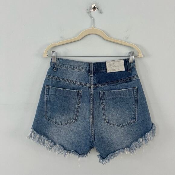 One Teaspoon Hawks High Waist Raw Hem Distressed Denim Jean Shorts - Picture 4 of 7